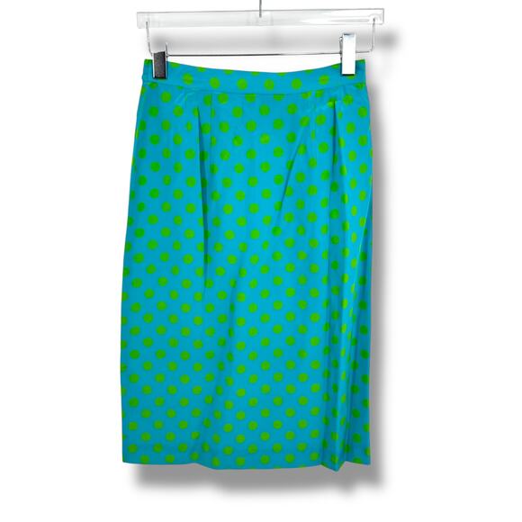 Doncaster Dresses & Skirts - Doncaster skirt women's 8 100% silk pencil polka dot lined blue green career NEW